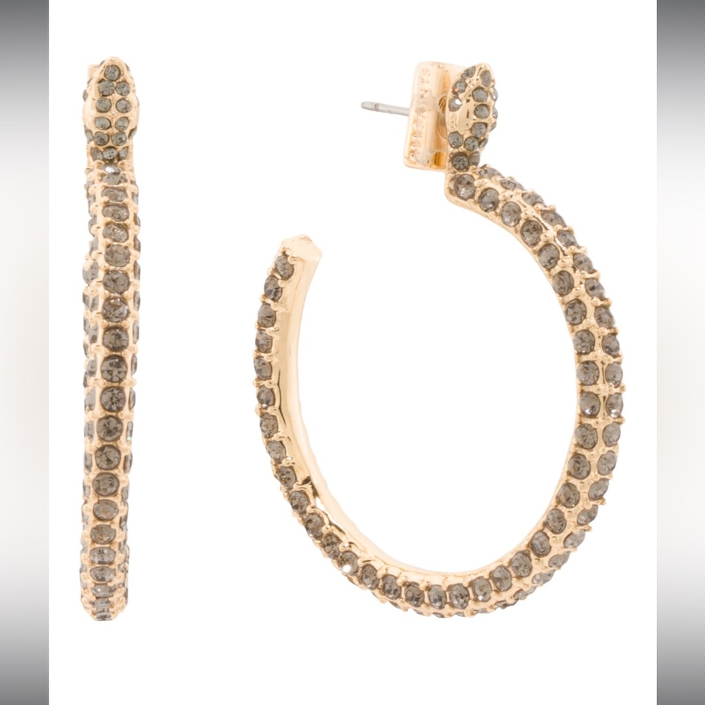 AllSaints Snake Head Crystal Pavé Open Hoop Earrings